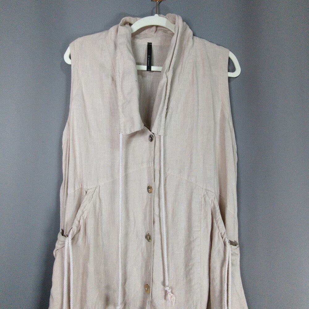 IC Collection Linen Top Womens L Beige Asymmectrical Pockets Lagenlook - Picture 4 of 8
